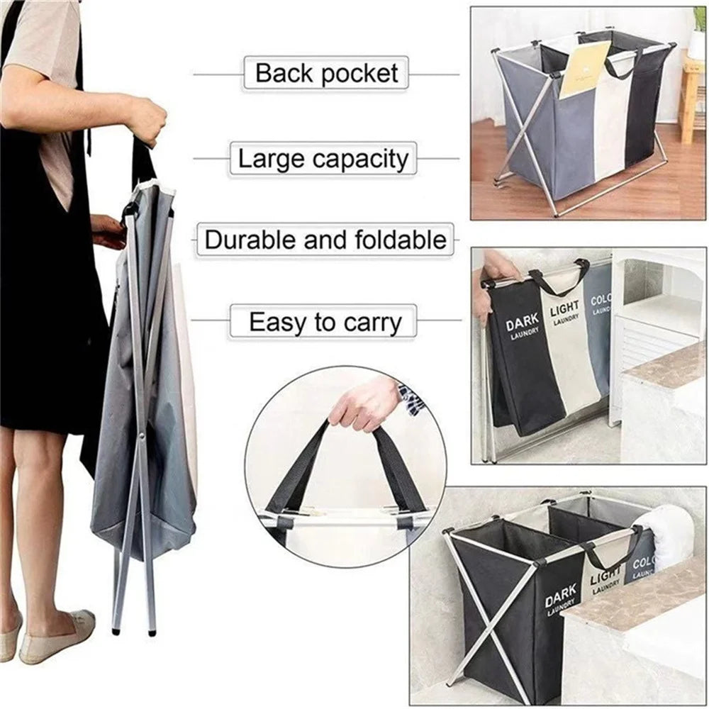 3 Grids Laundry Basket Foldable Dirty Clothes Organizer