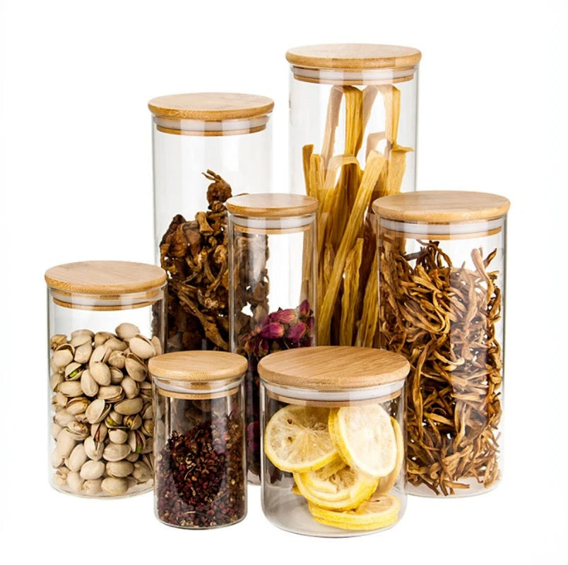 New Wood Lid Glass Storage